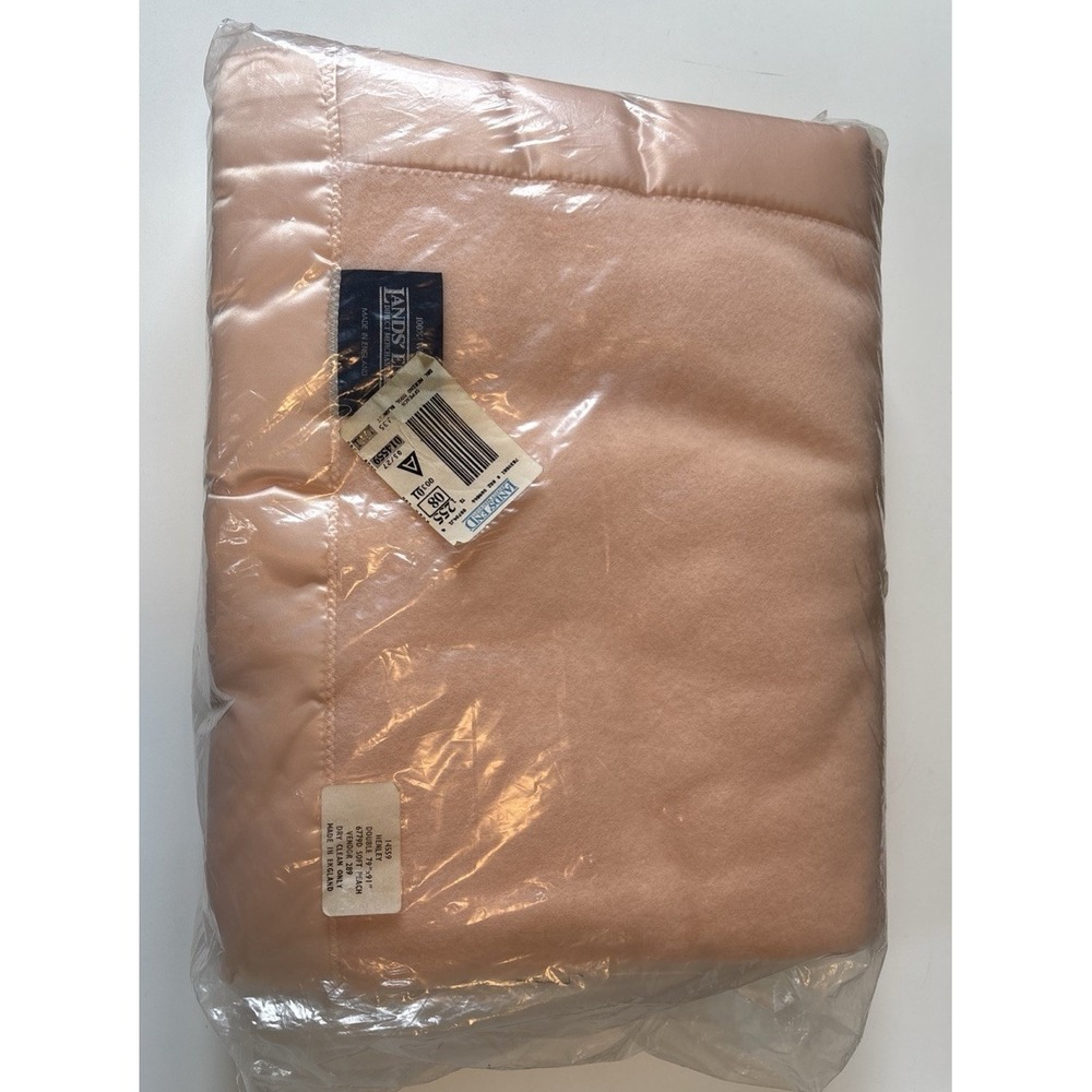 VINTAGE NEW Lands' End 100% Wool Blanket 79"X91" Peach Pink England Deadstock